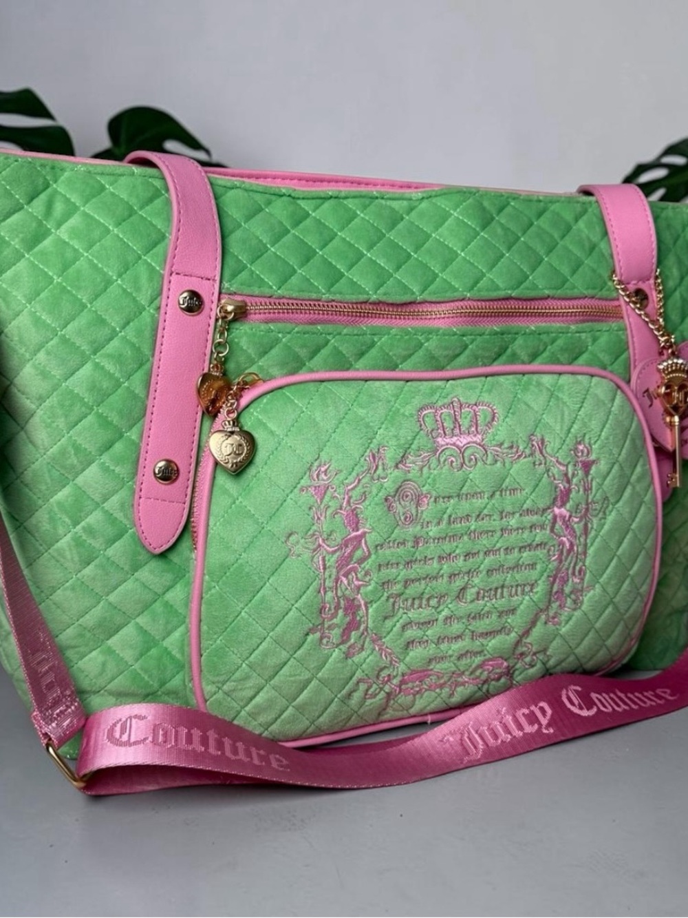 Juicy Couture Juicy Tale Quilted weekender Tote in retro green and pink